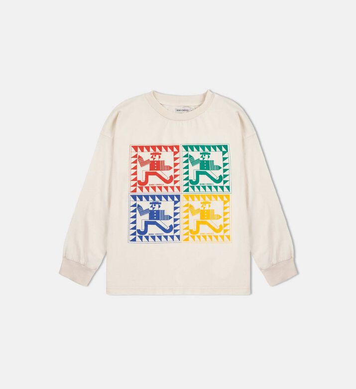 Bobo Choses Colorful Grid-like Print Elasticated Cuffs Long-sleeve T-shirt, Packshot View