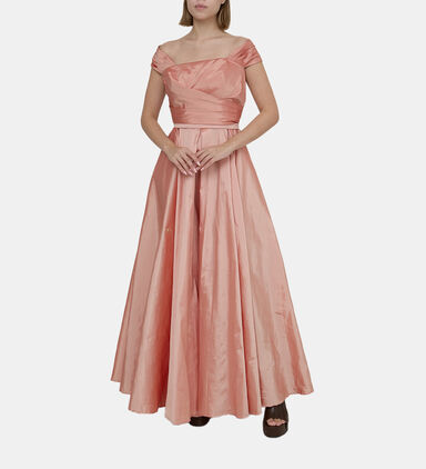 Pleated Flared Satin Dress