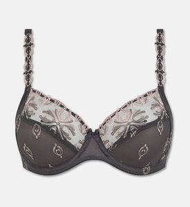 Chantelle Embroidered Underwired Bra, Dark-grey, 95, D, Packshot View