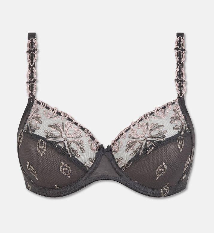 Chantelle Embroidered Underwired Bra, Dark-grey, 95, D, Packshot View