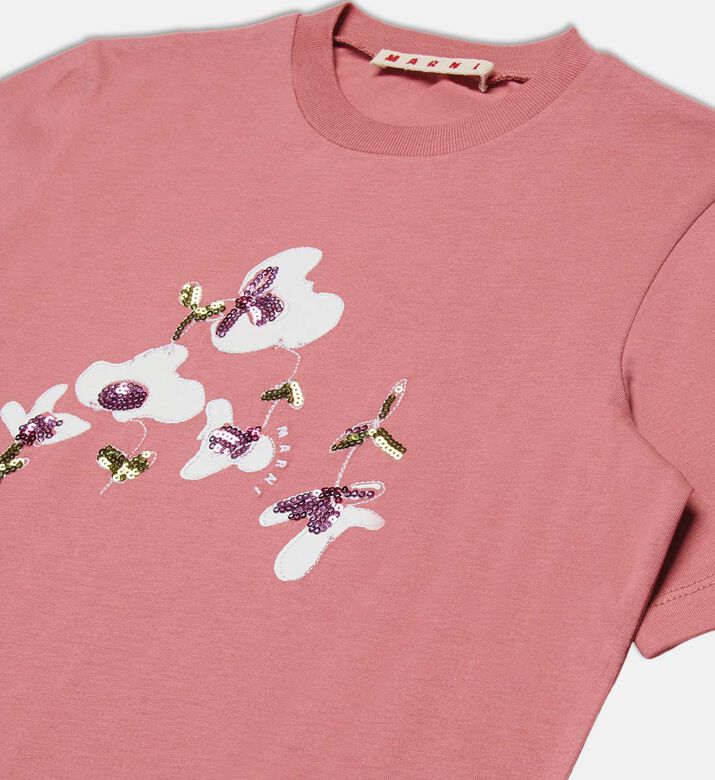 Floral-embellished Round Neck T-shirt