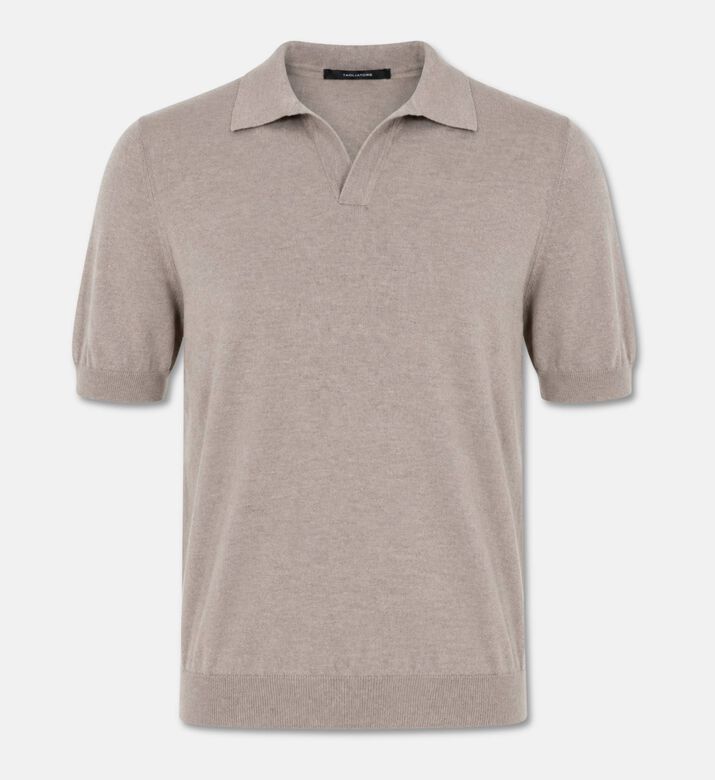 Tagliatore Cotton Short-sleeve Polo Shirt, Sand, 48, Packshot View