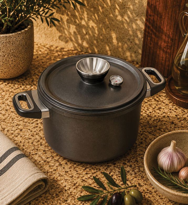 AMT Gastroguss Cast Aluminum Lidded Pot, Black, 24-cm, Packshot View