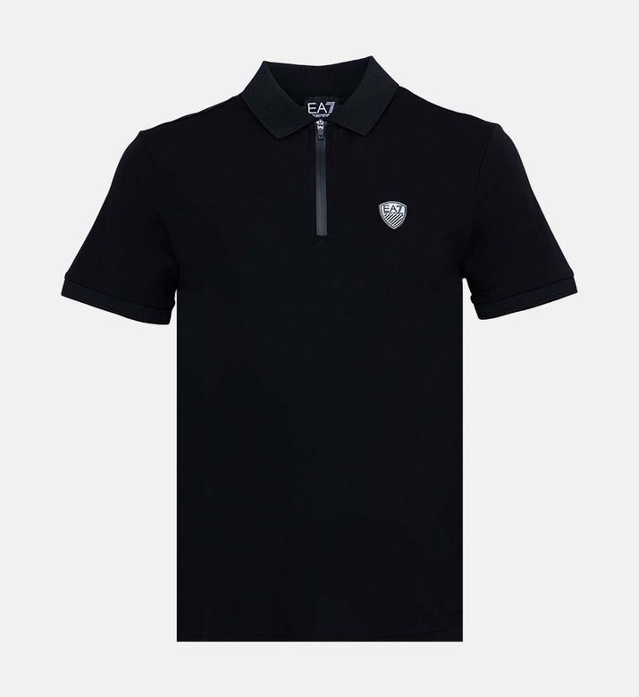 Zippered Collar Logo Polo Shirt