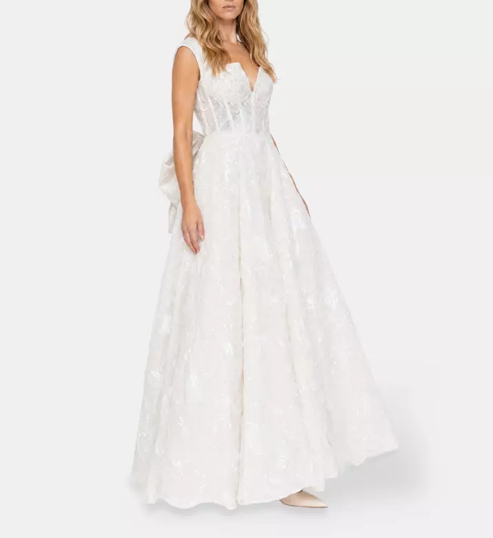 L Atelier Du Luxe Beaded Lace Embellished Gown, Model View