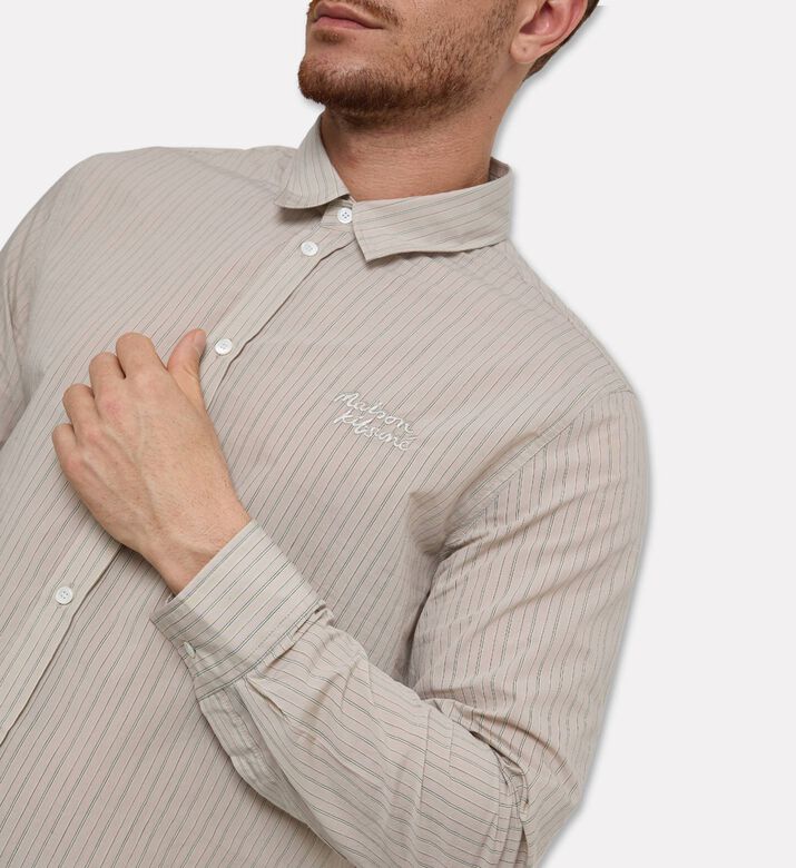 Maison Kitsune Embroidered Logo Pinstripe Shirt, Model View