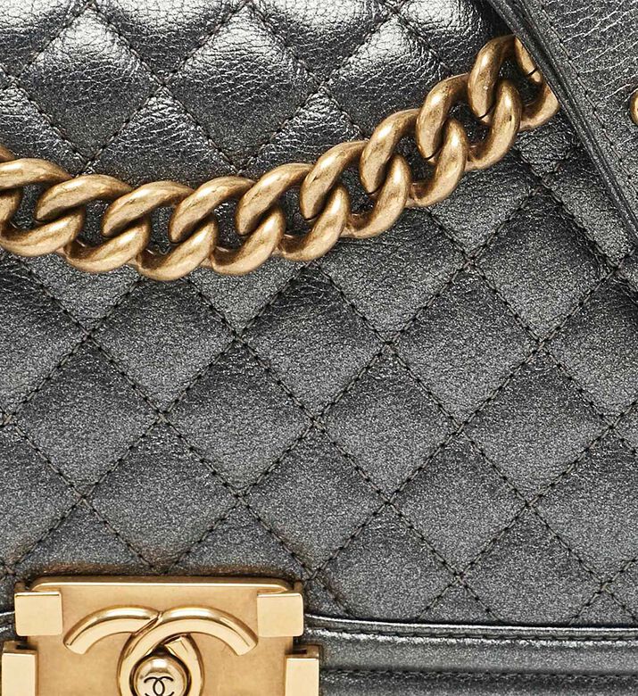 Chanel Metallic Quilted Leather Medium Boy Flap Bag Preowned