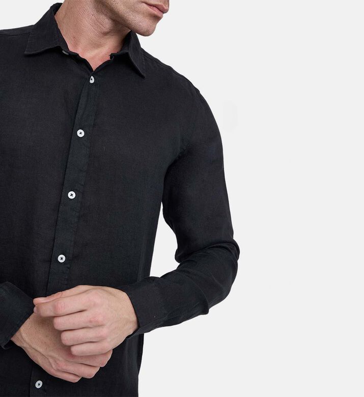 قميص كتان كلاسيكي بياقة بصف أزرار