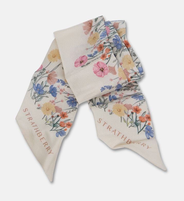 Strathberry Silk Printed Scarf, Beige, Packshot View