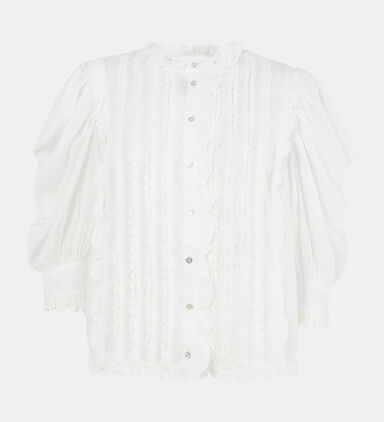 Cotton Short Sleeve Pleated Blouse