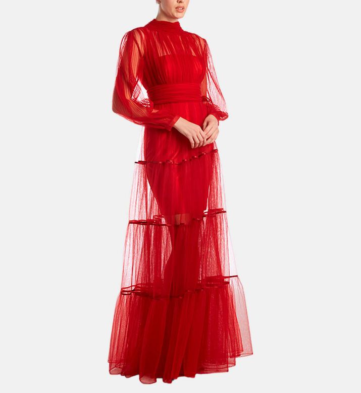 فستان شفاف تول برقبة عالية