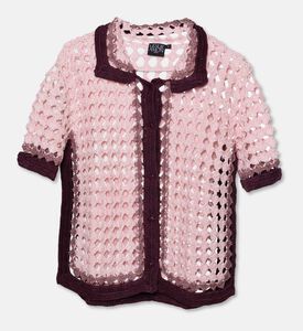 Leslie Amon Ribbed Button-down Geometric Open-knit Cardigan, Packshot View