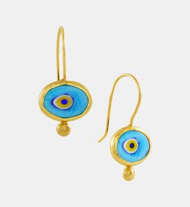 Ottoman Hands Evil Eye Drop Earrings, Blue, Packshot View