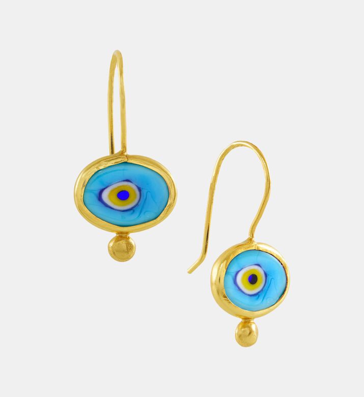 Ottoman Hands Evil Eye Drop Earrings, Blue, Packshot View