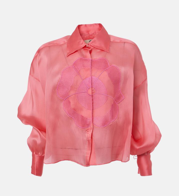 Savanna Organza Floral Appliqué Shirt, Pink, Packshot View