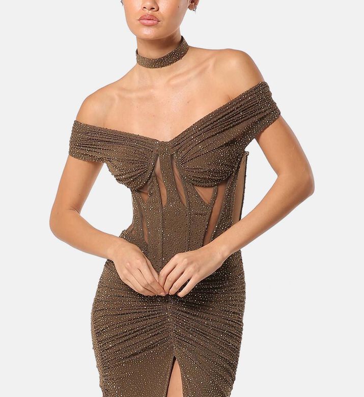 Zeena Zaki Set, Khaki, L, Model View