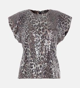 Sequined Leopard-print Top