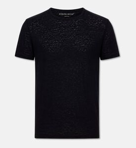 Derek Rose Linen Basic Short Sleeve T-shirt, Black, L, Packshot View