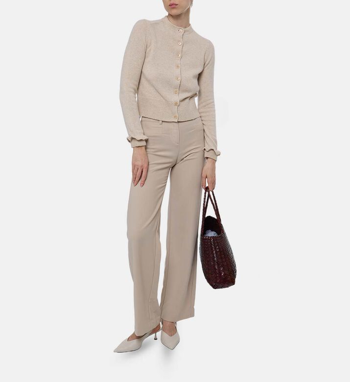 Ba and Sh Buton Closure Ruffle Cuffs Cardigan, Model View Ba and Sh Buton Closure Ruffle Cuffs Cardigan, Model View