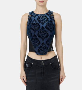 بلوزة قصيرة دنيم بنقشة أزهار