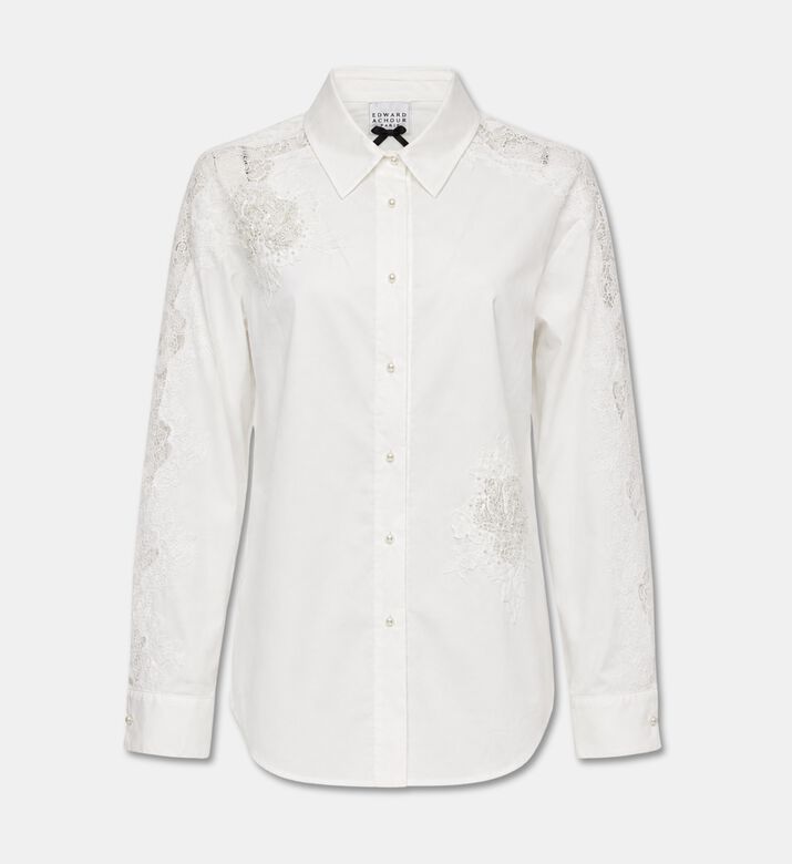 Edward Achour Paris Cotton Lace Appliqu&eacute; Blouse, Packshot View