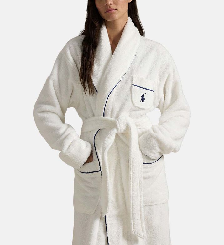 Polo by Ralph Lauren Logo-detail Tie Belt Night Robe, White, S-m, Model View