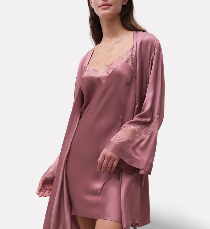 Chantelle Satin Lace Embroidered Kimono Robe, Model View