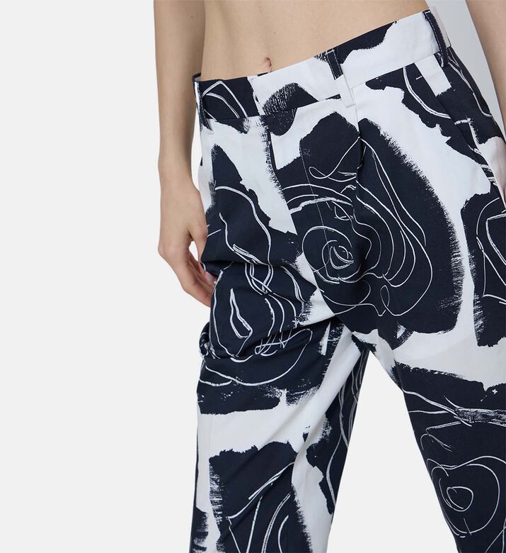 Rose Print Woven Cotton Trousers
