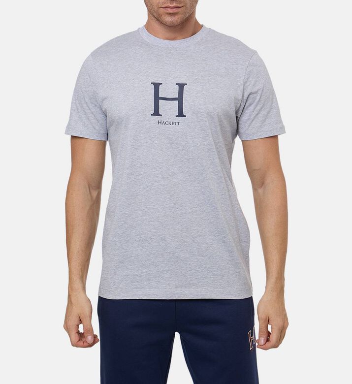 Hackett London Logo-detail Ribbed Short-sleeve T-shirt, Light-grey, L, Model View
