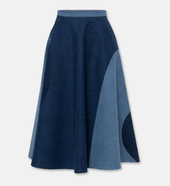 Blue For Burgundy Tonal Panels A-line Midi Skirt, Packshot View