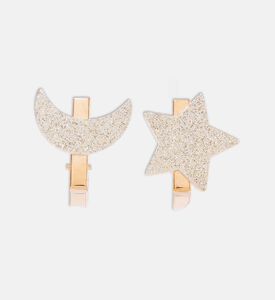 مجموعة مشابك شعر قطعتين بشكل قمر ونجمة متلألئة