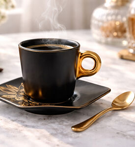 Essenza Porcelain Espresso Cup Saucer Set, Dark-green, 9-cl, Packshot View