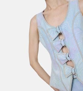 Fairouz Printed Denim Vest