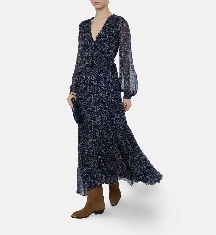 Isabel Marant Chiffon Printed V-neck Maxi Dress, Navy, 40, Model View
