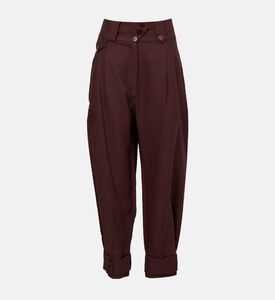 بنطال بني عالي الخصر بأكمام بأزرار