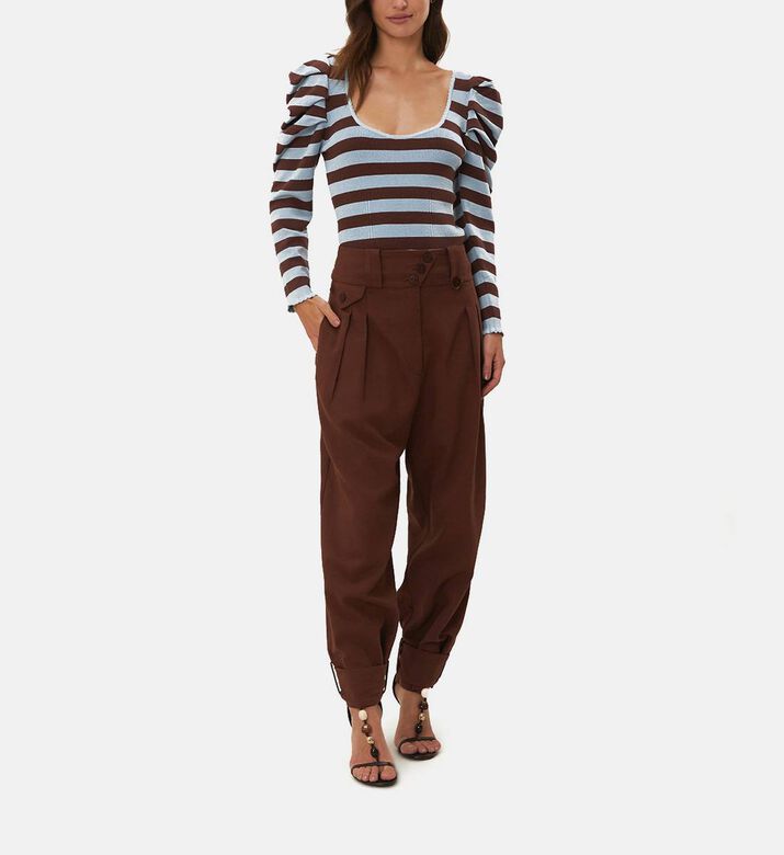 Brown High Waist Buttoned Cuff Pants Brown High Waist Buttoned Cuff Pants