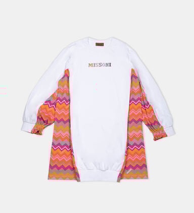Girls White Cotton Zigzag Dress