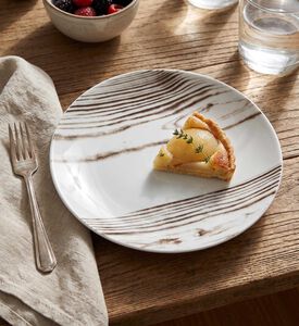 Spal Abstract Stripe Wood Desert Plate, Model View