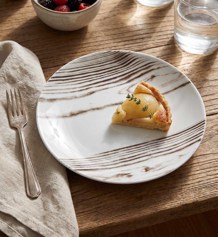 Spal Abstract Stripe Wood Desert Plate, Model View