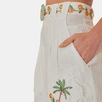 Coconut Tree Macaw Embroidered Richelieu Shorts