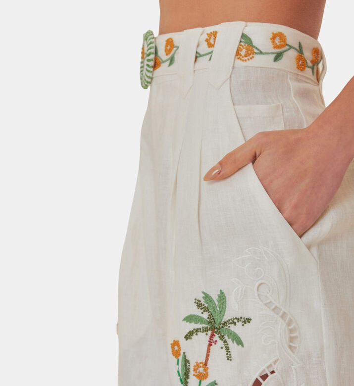 Coconut Tree Macaw Embroidered Richelieu Shorts