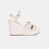 Leather Rhinestones Wedge Sandals