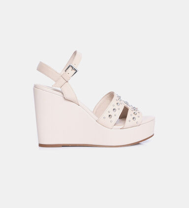 Leather Rhinestones Wedge Sandals