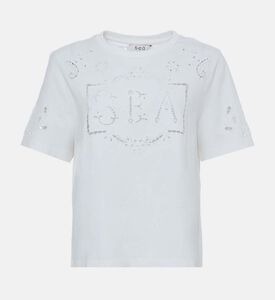 تيشيرت قصير الأكمام مطرز بشعار