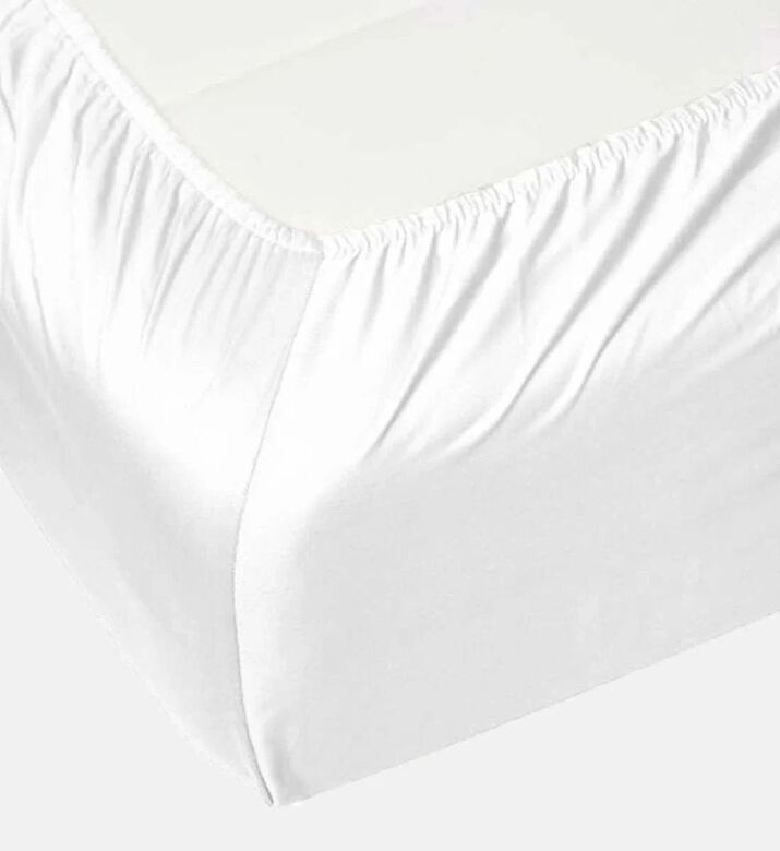 Home Deco and More Cotton Satin Bed Fitted Sheet, White, 120x200-cm, Packshot View