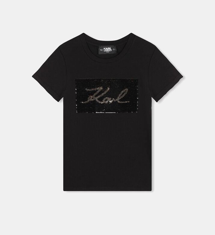 Karl Lagerfeld Logo Sequin T-shirt, Black, 16y, Packshot View