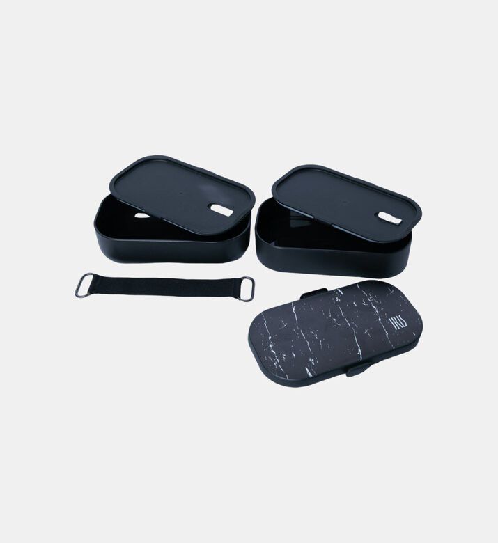 Iris Barcelona Bento Leaf-print Cutlery Lunchbox, Black, 1.35-l, Packshot View