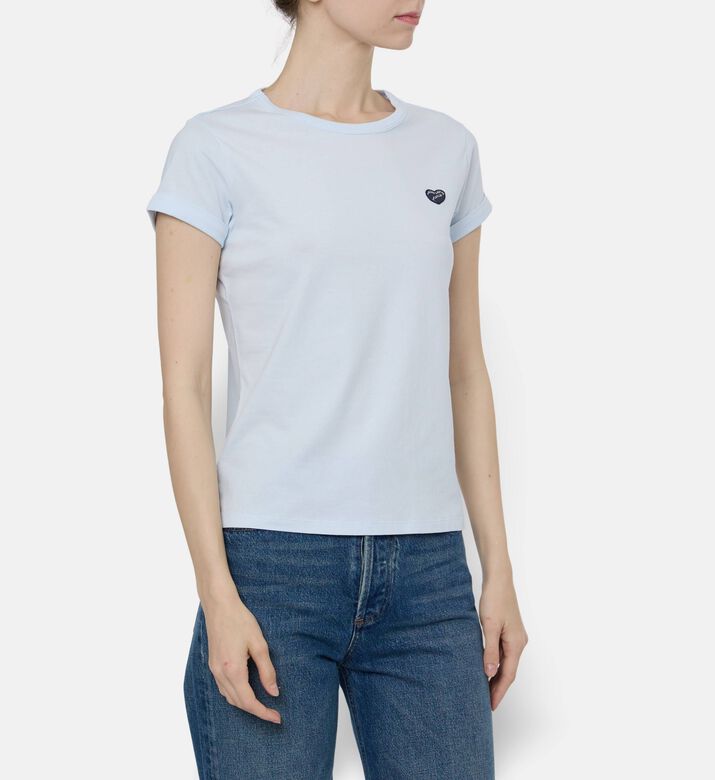 Maison Labiche Classic Heart Logo Cuffed T-shirt, Blue, L, Model View