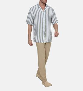 قميص كتان مخطط بأزرار لأسفل