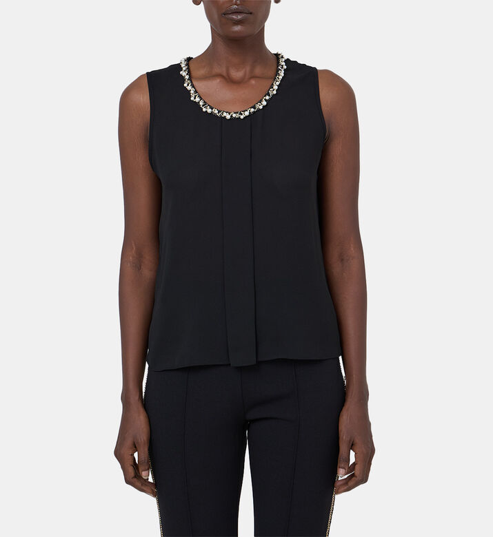 Pearl-trimmed Sleeveless Top